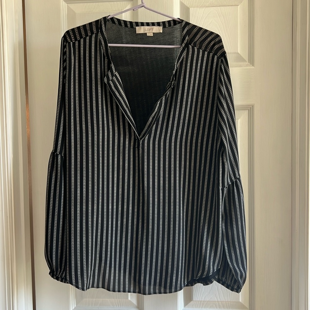 Loft, Black stripe v neck blouse
